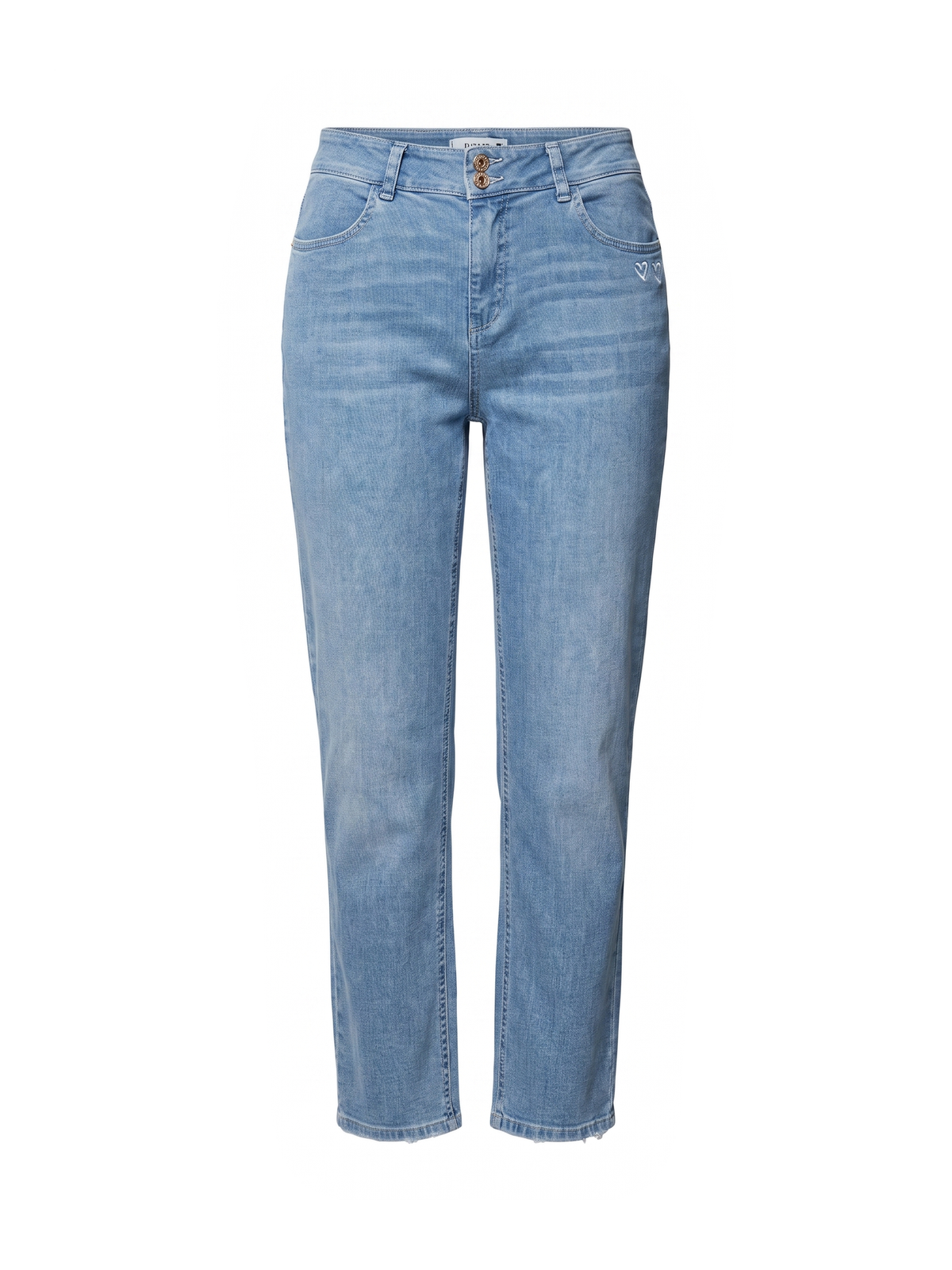 Jeans straight leg blu chiaro con cuori ricamati