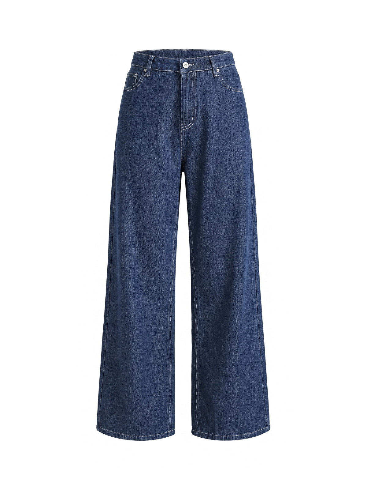Jeans flare blu scuro a vita alta con cuciture a contrasto