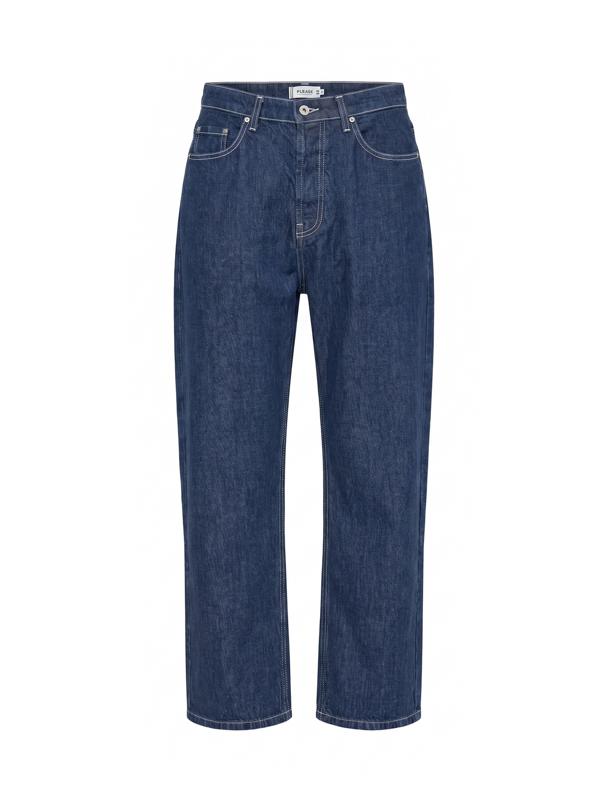 Jeans Please Straight Leg Blu Scuro con Cuciture a Contrasto