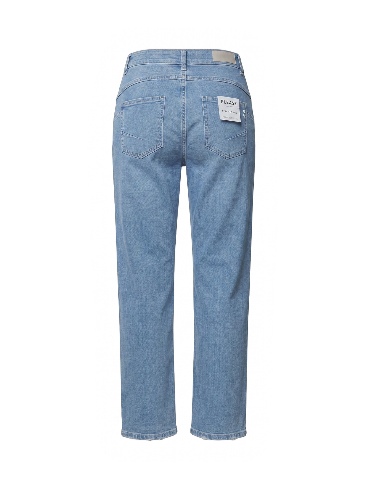 Jeans straight leg blu chiaro con cuori ricamati