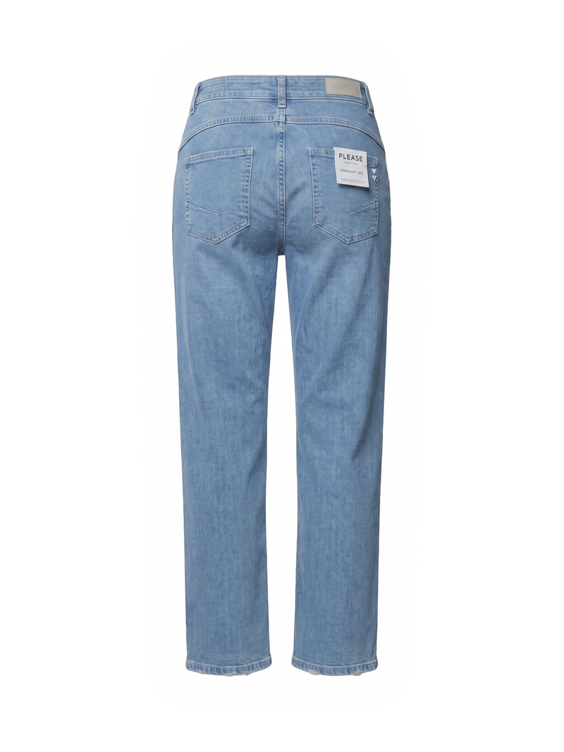 Jeans straight leg blu chiaro con cuori ricamati