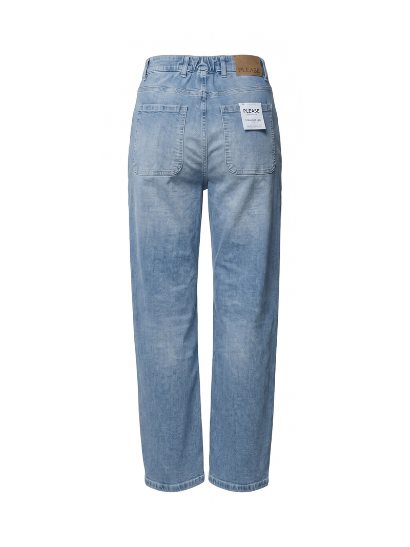 Jeans blu chiaro gamba dritta con elastico in vita