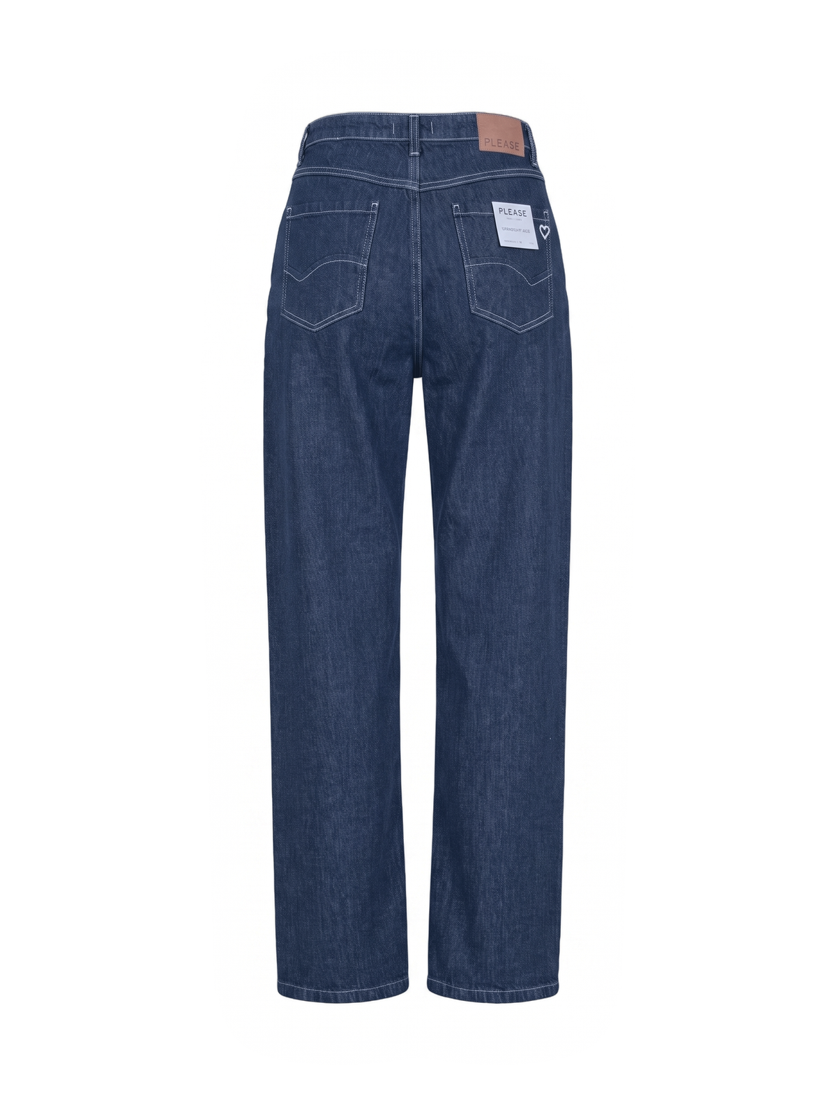 Jeans Please Straight Leg Blu Scuro con Cuciture a Contrasto