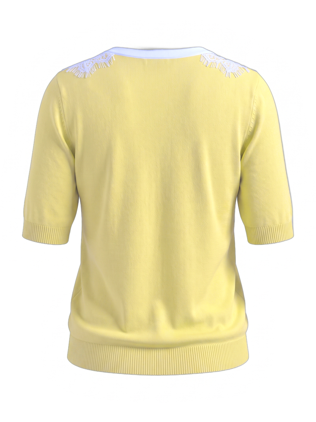 Maglia gialla PLEASE con scollo a V e inserto in pizzo