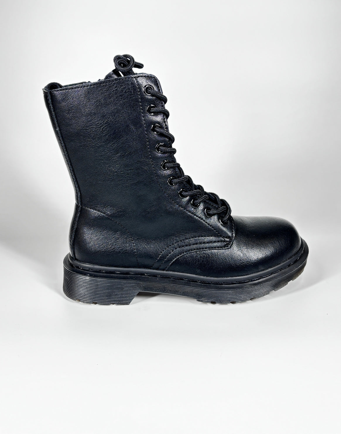 Anfibi in ecopelle con lacci Zip Laterale - Nero