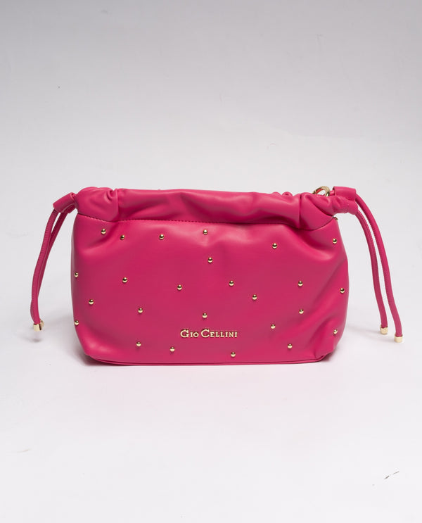 FUCSIA | Minibag a sacchetta Gio Cellini "Vicky pop" in ecopelle liscia con borchie dorate