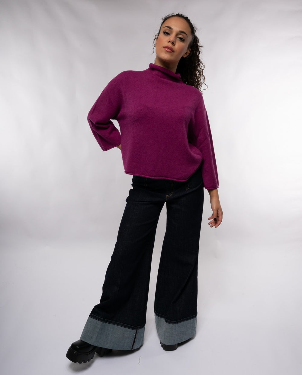 Maglione da donna Please in maglia maniche lunghe collo alto morbido  CICLAMINO