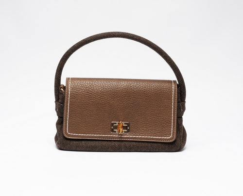 COFFEE | Baguette bag in tessuto spigato e ecopelle