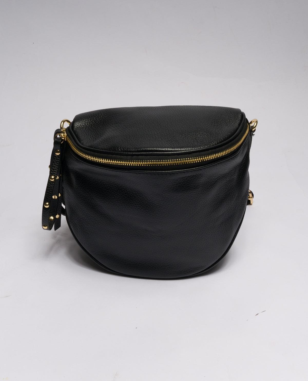 NERO | Borsa in vera pelle con borchie dorate modello marsupio