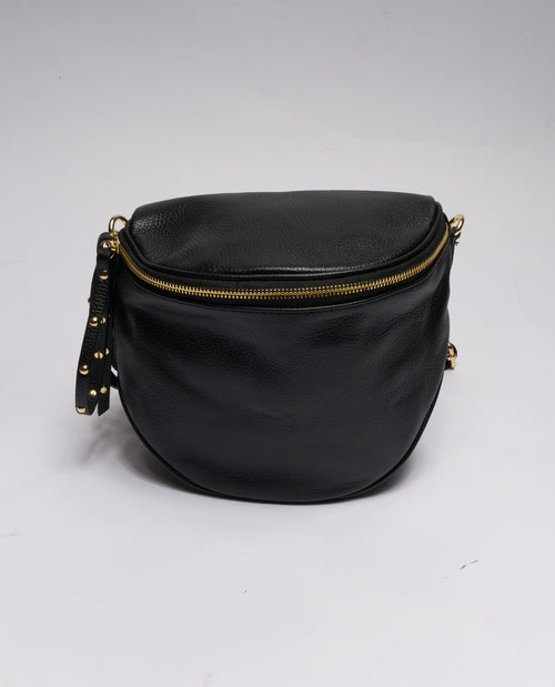 NERO | Borsa in vera pelle con borchie dorate modello marsupio