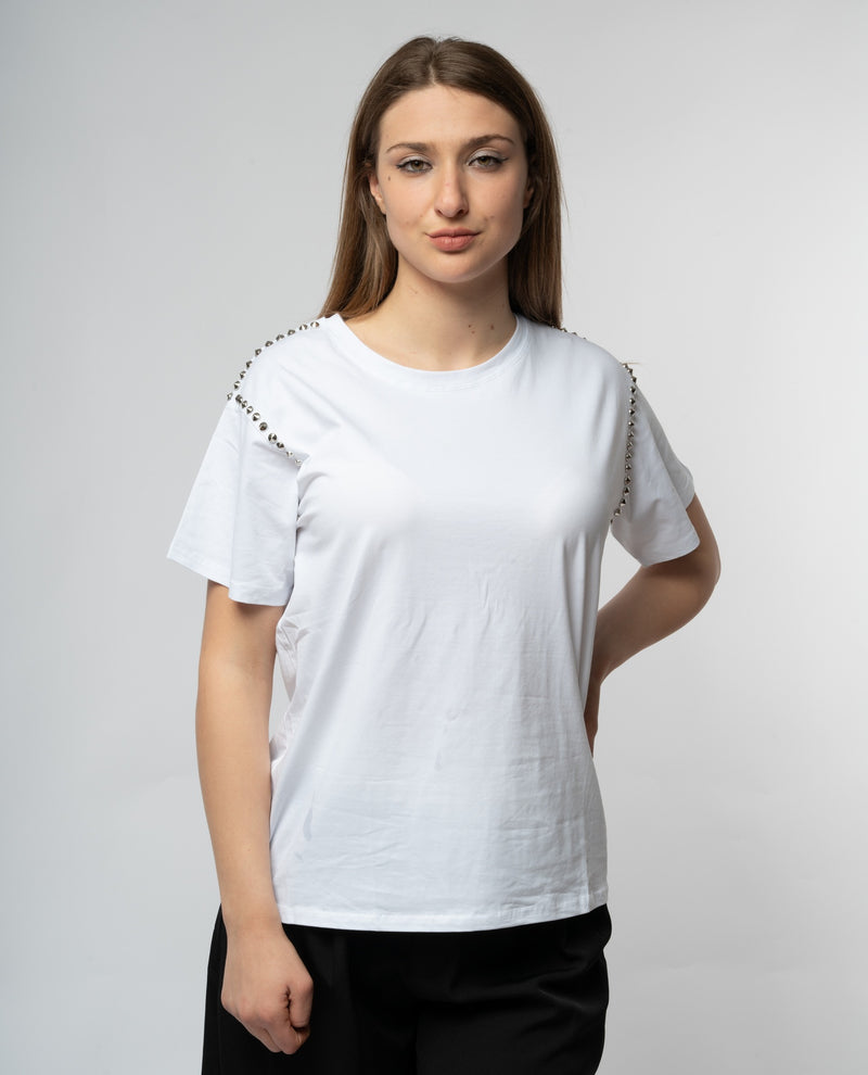 immagine-1-sstore-t-shirt-mezza-manica-girocollo-in-cotone-elasticizzato-con-borchie-argento-bianco-t-shirt-top-s-136_bianco