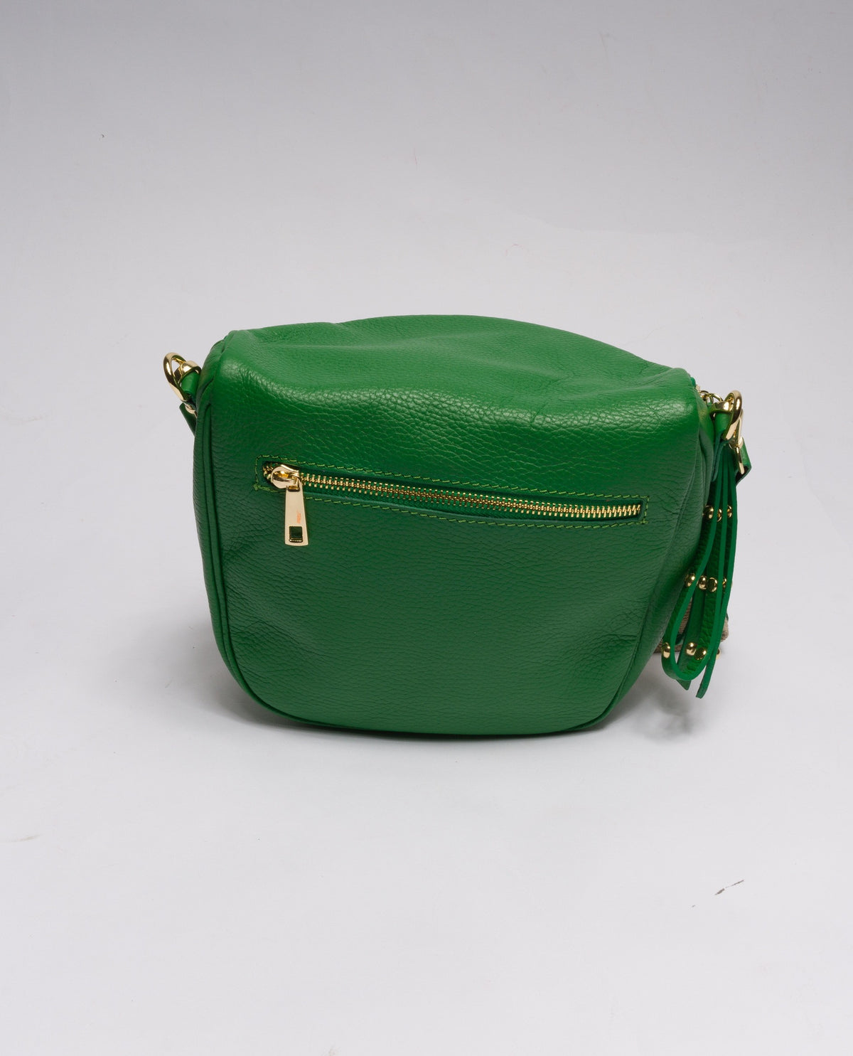 VERDE | Borsa in vera pelle con borchie dorate modello marsupio