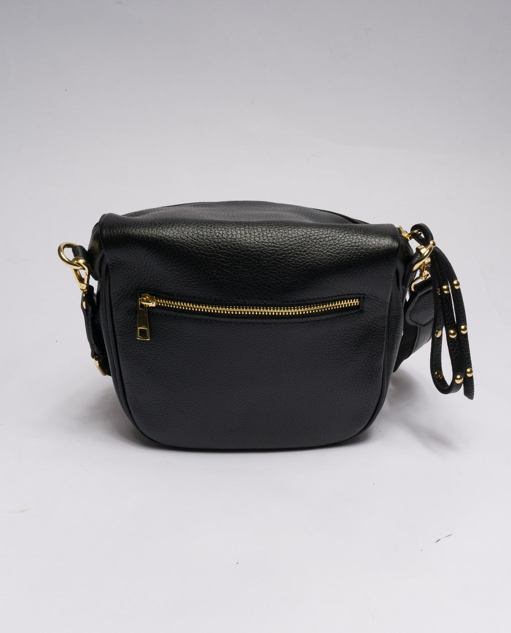 NERO | Borsa in vera pelle con borchie dorate modello marsupio