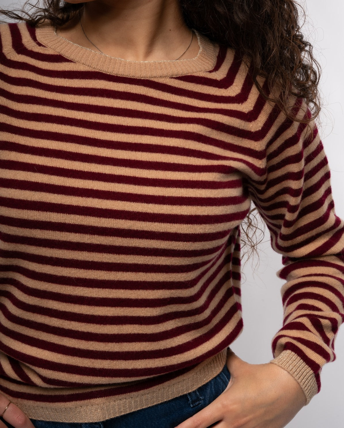 immagine-5-please-maglia-please-a-righe-maniche-lunghe-girocollo-con-profili-a-lurex-cammello-bordeaux-maglieria-cardigan-m6389wl353_cammello-bordeaux