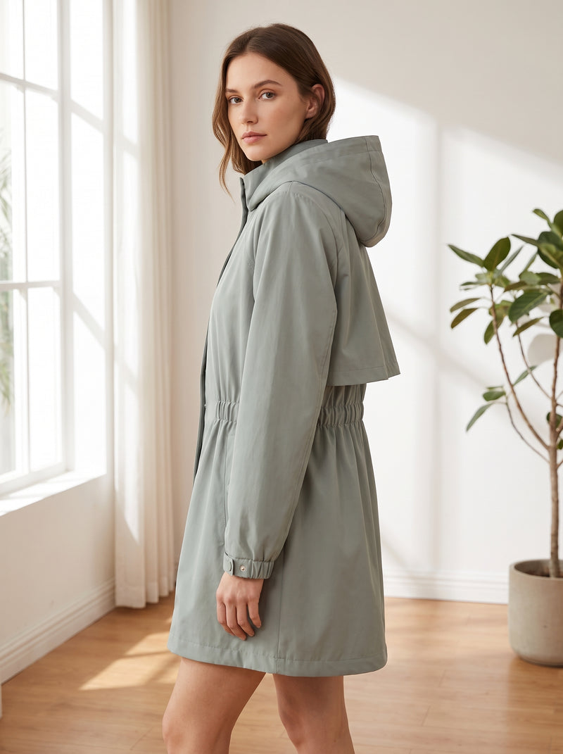 Parka leggero verde menta con coulisse e cappuccio