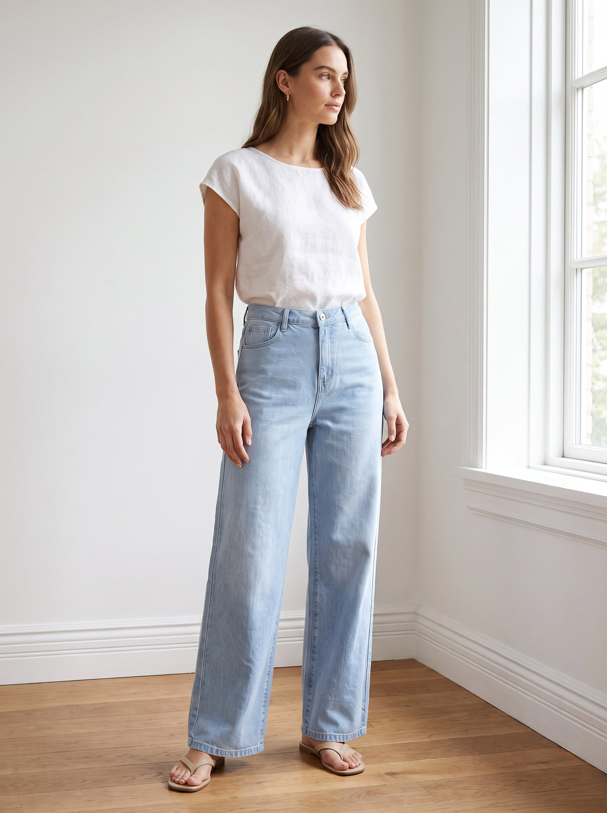 Jeans wide-leg celeste Please in cotone