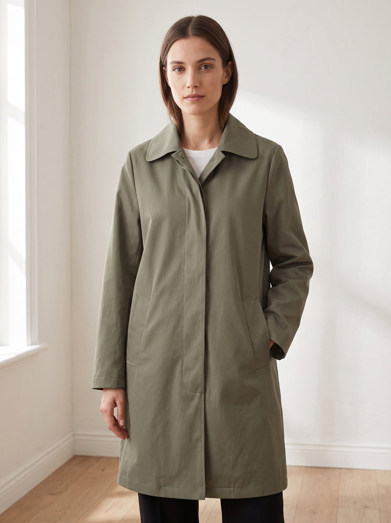 Trench verde oliva minimalista lunghezza 3/4