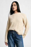 Maglione girocollo regular con polsini a costine - Panna