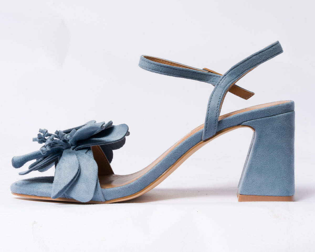 Sandalo con fiore scamosciato- Azzurro