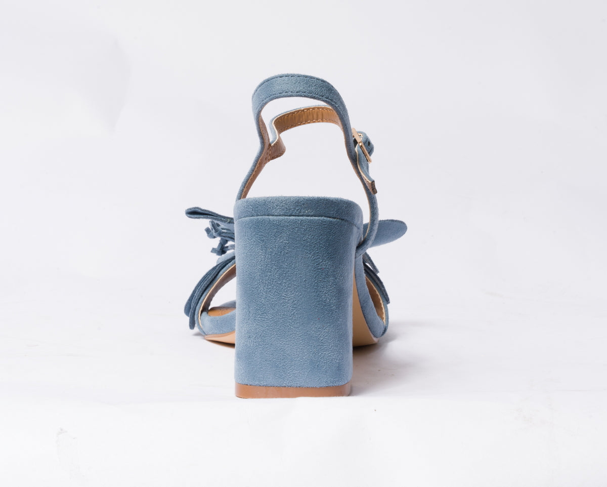 Sandalo con fiore scamosciato- Azzurro