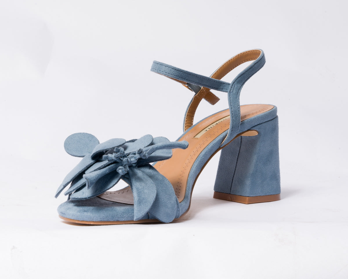 Sandalo con fiore scamosciato- Azzurro