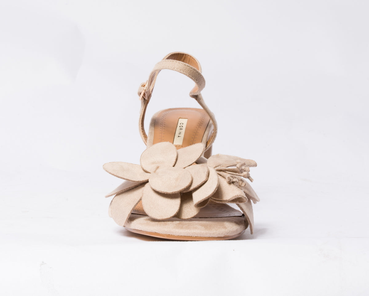 Sandalo con fiore scamosciato- Beige