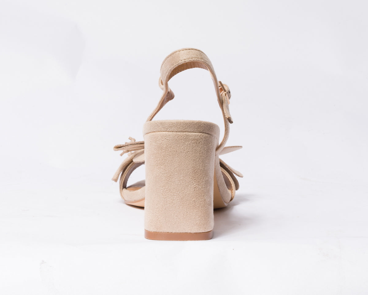 Sandalo con fiore scamosciato- Beige