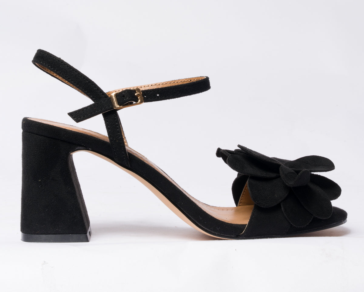 Sandalo con fiore scamosciato- Nero