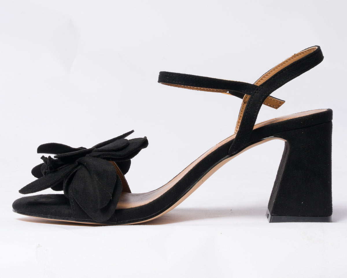 Sandalo con fiore scamosciato- Nero
