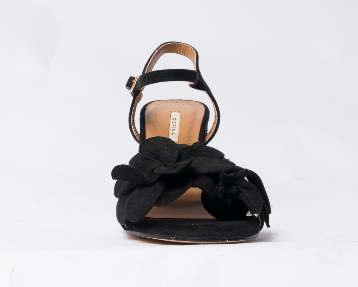 Sandalo con fiore scamosciato- Nero