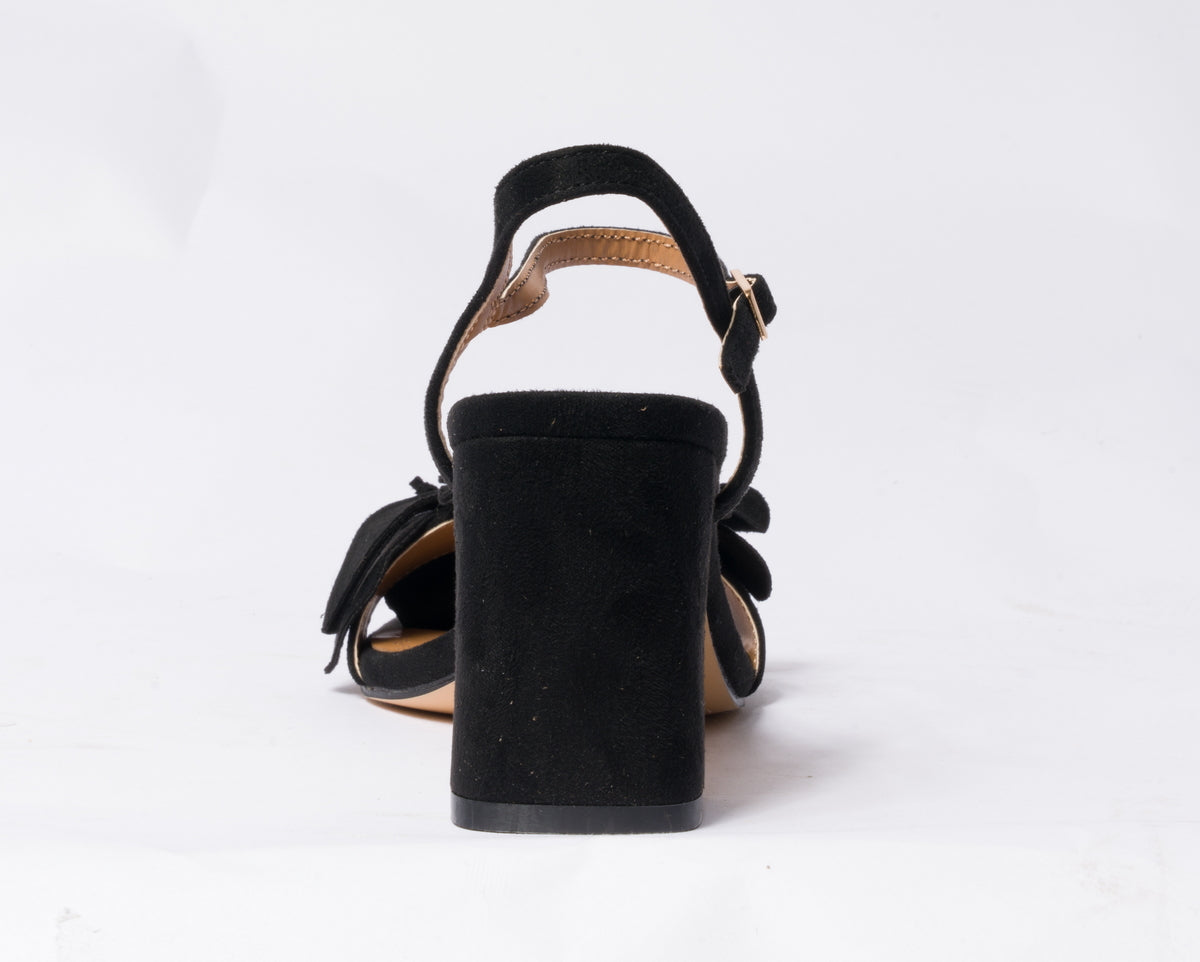 Sandalo con fiore scamosciato- Nero