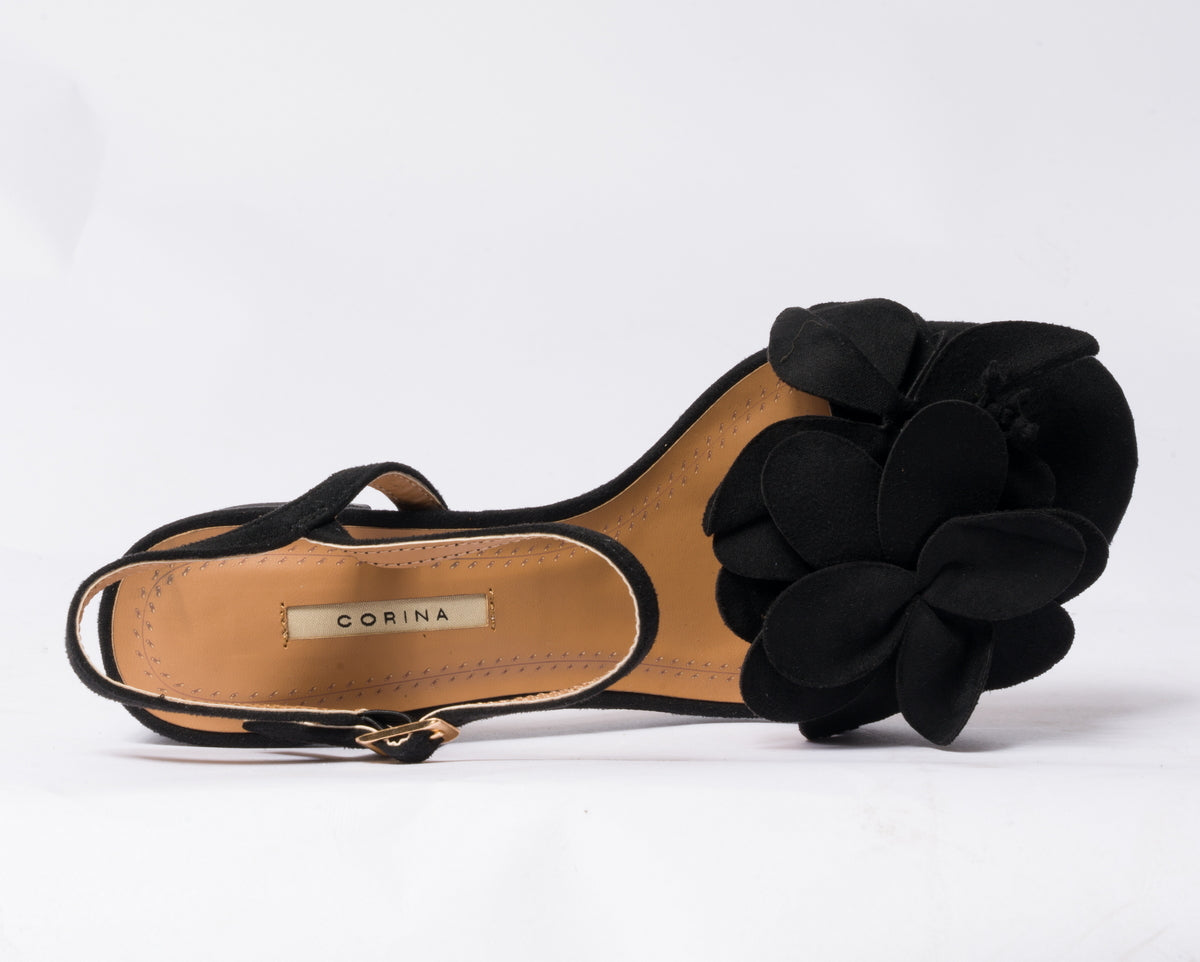Sandalo con fiore scamosciato- Nero