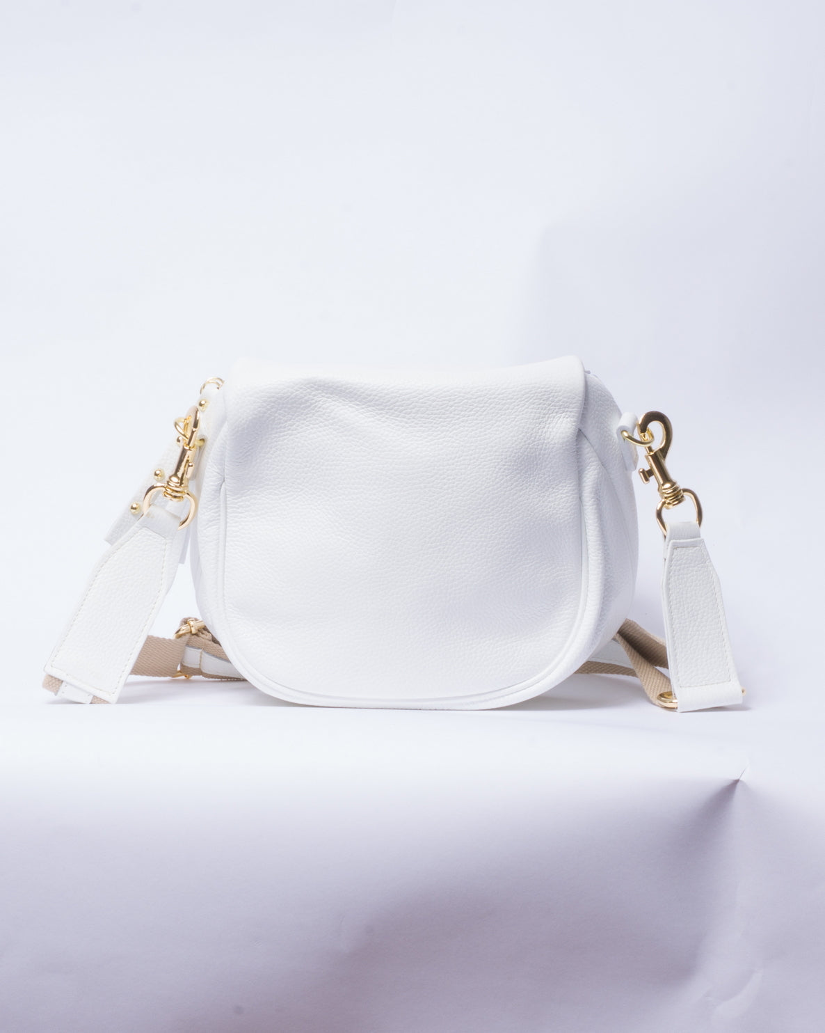Borsa in vera pelle con borchie dorate modello marsupio - Bianco