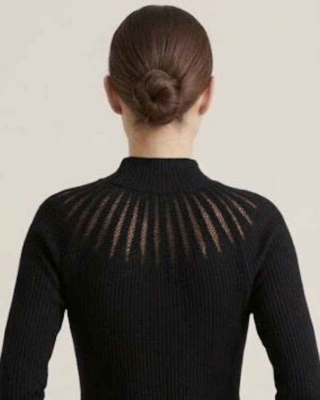 Maglia a Coste con Lavorazione Plissé sul Collo Zahjr - Nero -