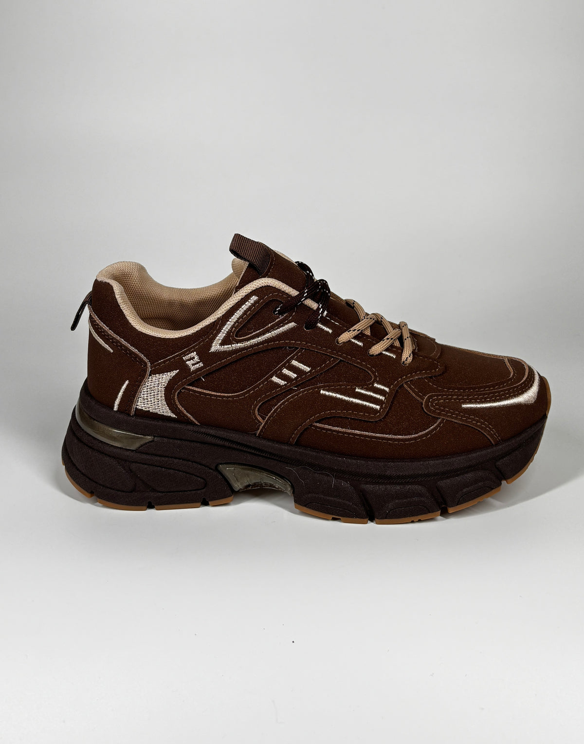 Sneakers chunky da donna in camoscio - marrone