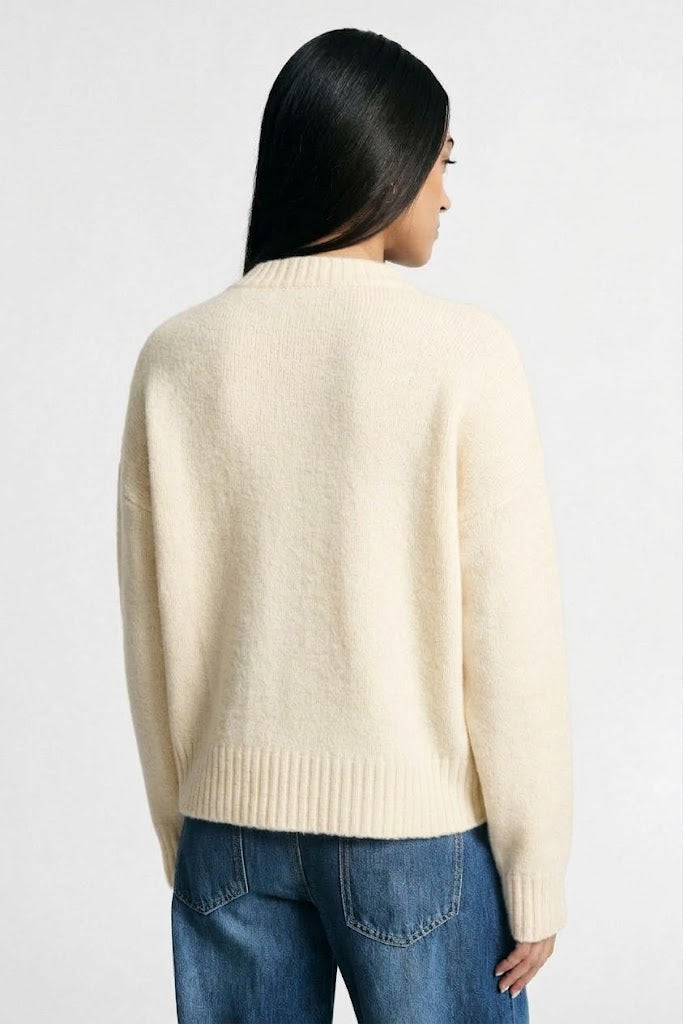 Maglione girocollo regular con polsini a costine - Panna
