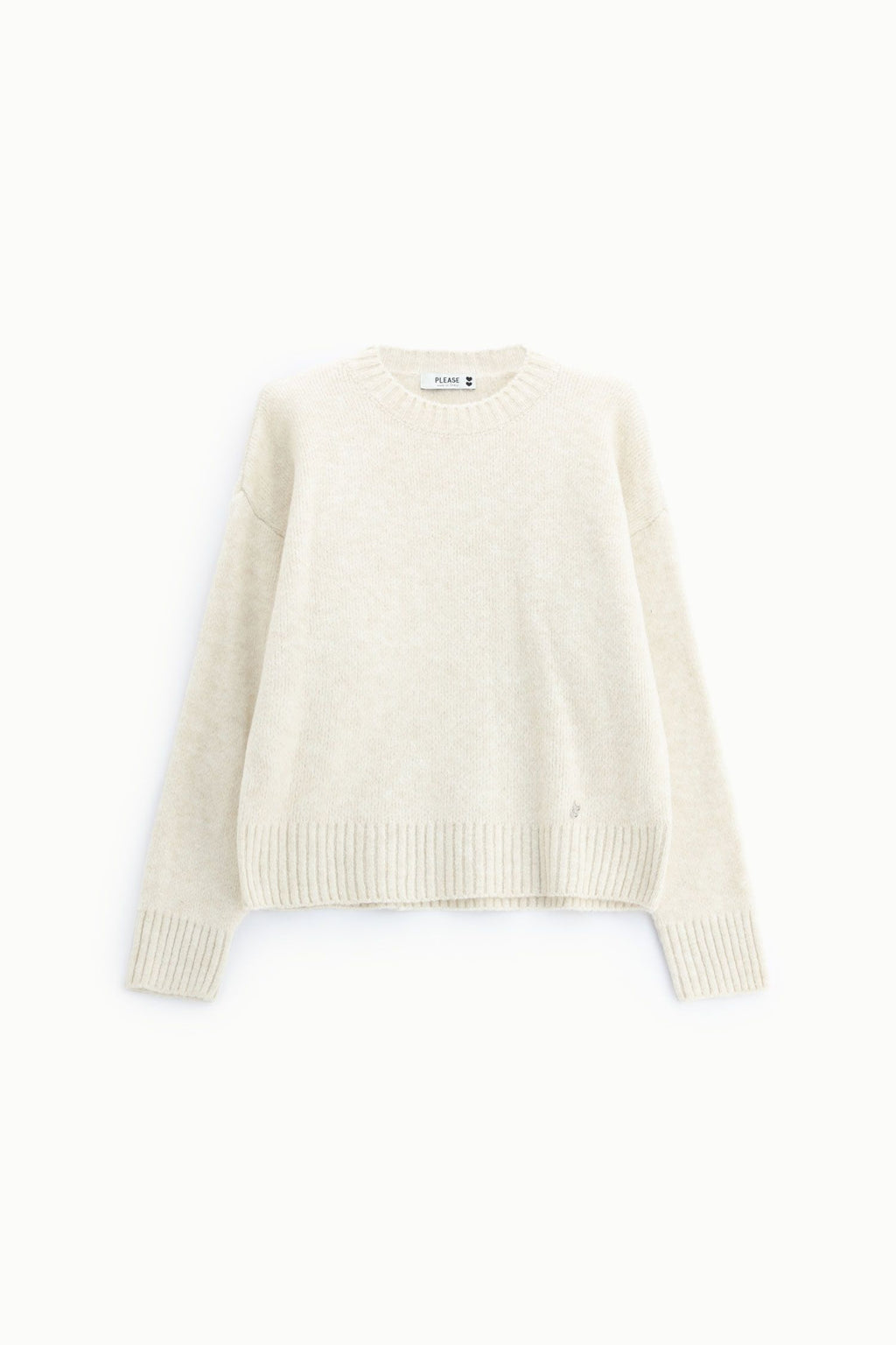Maglione girocollo regular con polsini a costine - Panna