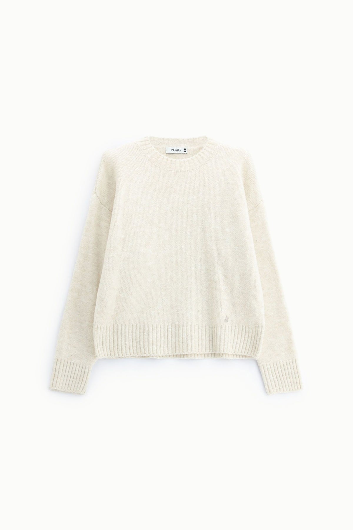 Maglione girocollo regular con polsini a costine - Panna