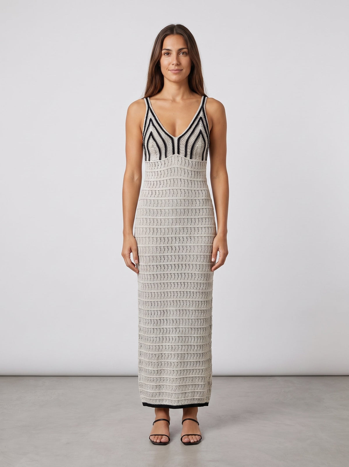 PLEASE Abito Lungo Please Crochet Boho-Chic con Spalline Incrociate - Corda\Nero - foto 1