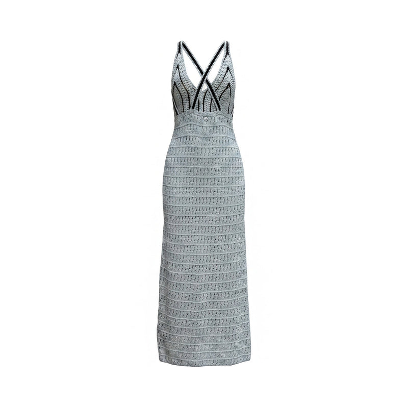 PLEASE Abito Lungo Please Crochet Boho-Chic con Spalline Incrociate - Corda\Nero - foto 3