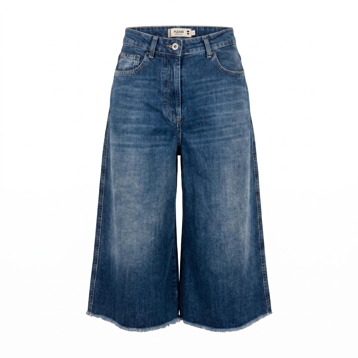 Please Bermuda Please di Jeans Largo con frange – Blu Denim - foto 2