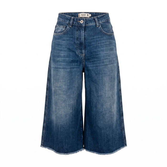 Please Bermuda Please di Jeans Largo con frange – Blu Denim - foto 2