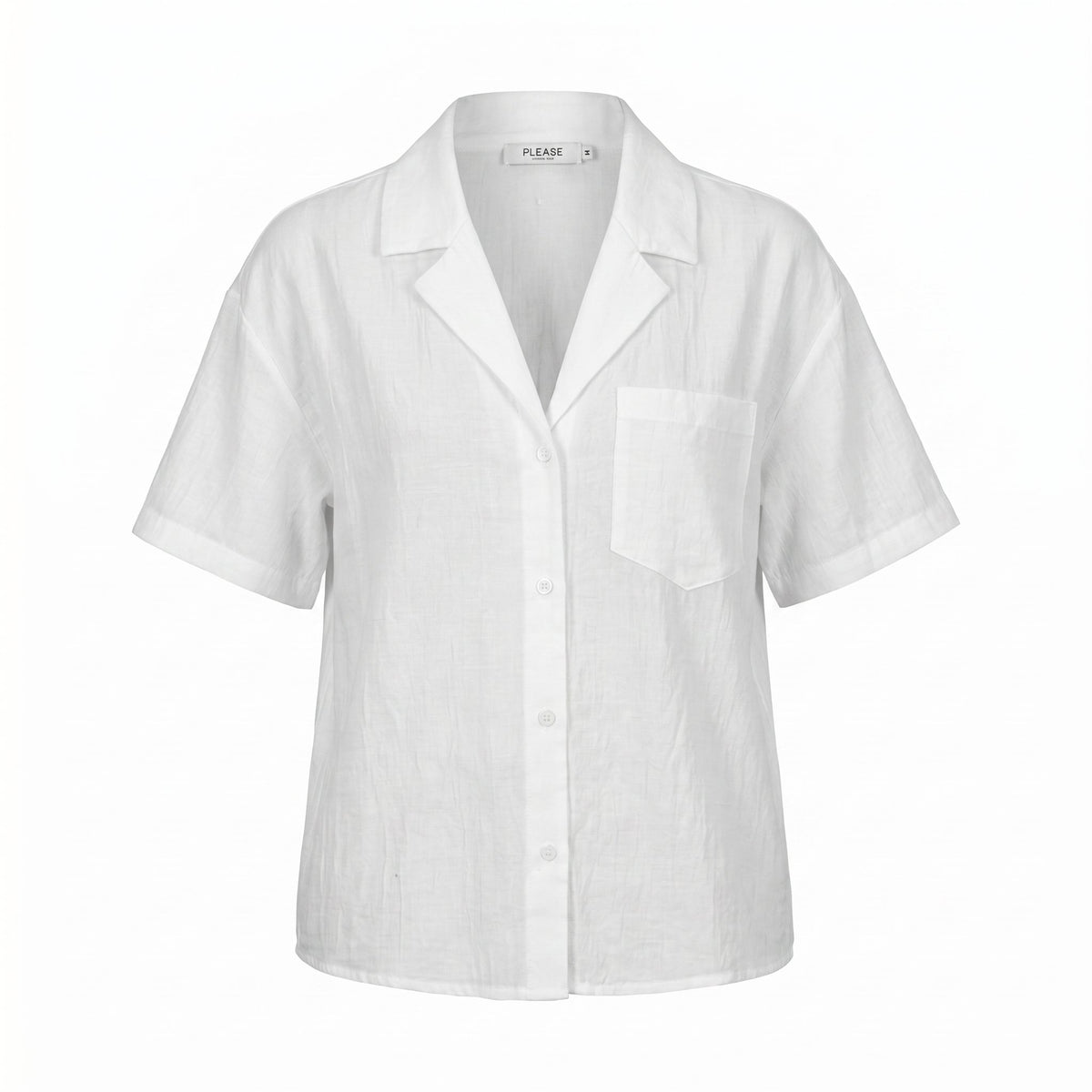 Please Camicia Please a Maniche Corte con Colletto a Rever ed Effetto Lino - Bianco - foto 1