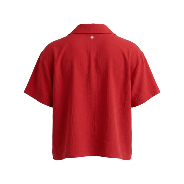Please Camicia Please a Maniche Corte con Colletto a Rever ed Effetto Lino - Lampone - foto 1