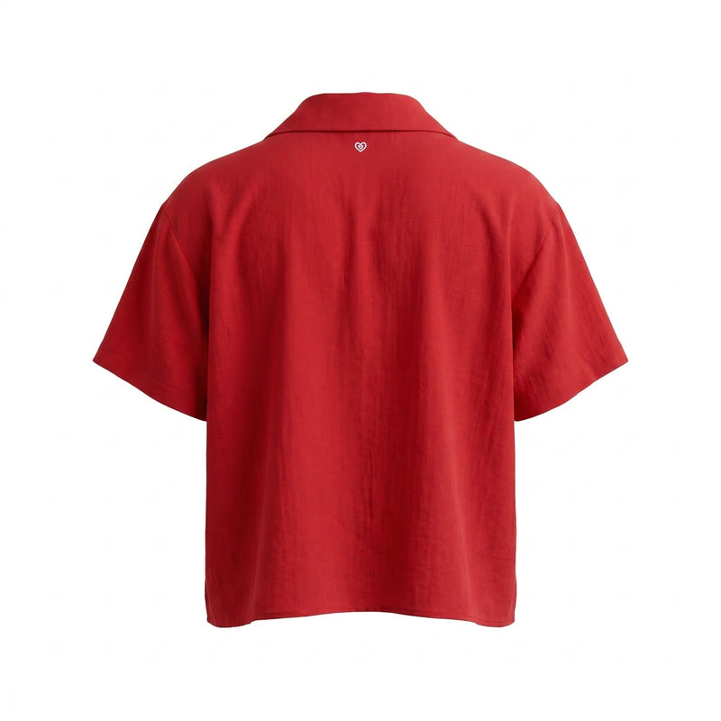 Please Camicia Please a Maniche Corte con Colletto a Rever ed Effetto Lino - Lampone - foto 1