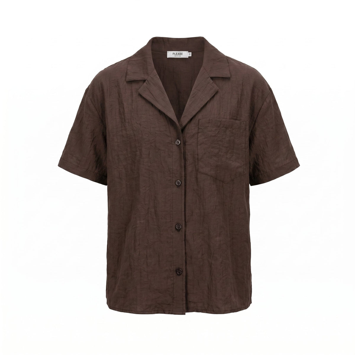 Please Camicia Please a Maniche Corte con Colletto a Rever ed Effetto Lino - Marrone - foto 1