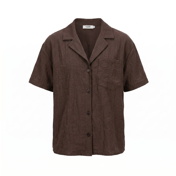 Please Camicia Please a Maniche Corte con Colletto a Rever ed Effetto Lino - Marrone - foto 1