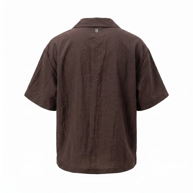 Please Camicia Please a Maniche Corte con Colletto a Rever ed Effetto Lino - Marrone - foto 2