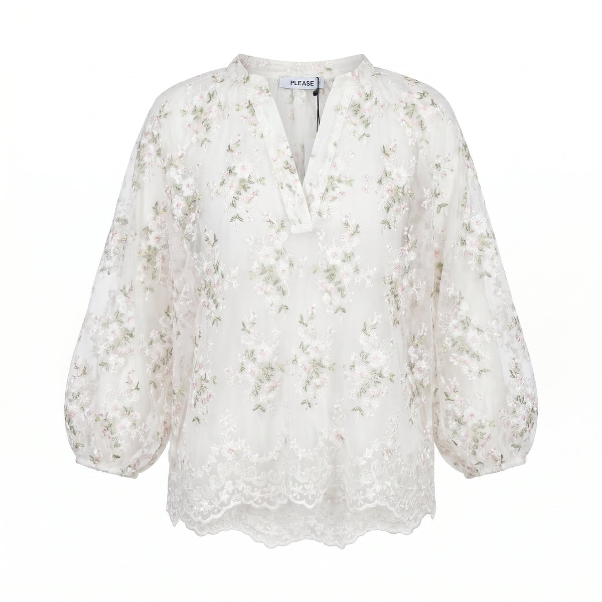 PLEASE Camicia Please Semitrasparente con Ricamo Floreale - Panna - foto 1
