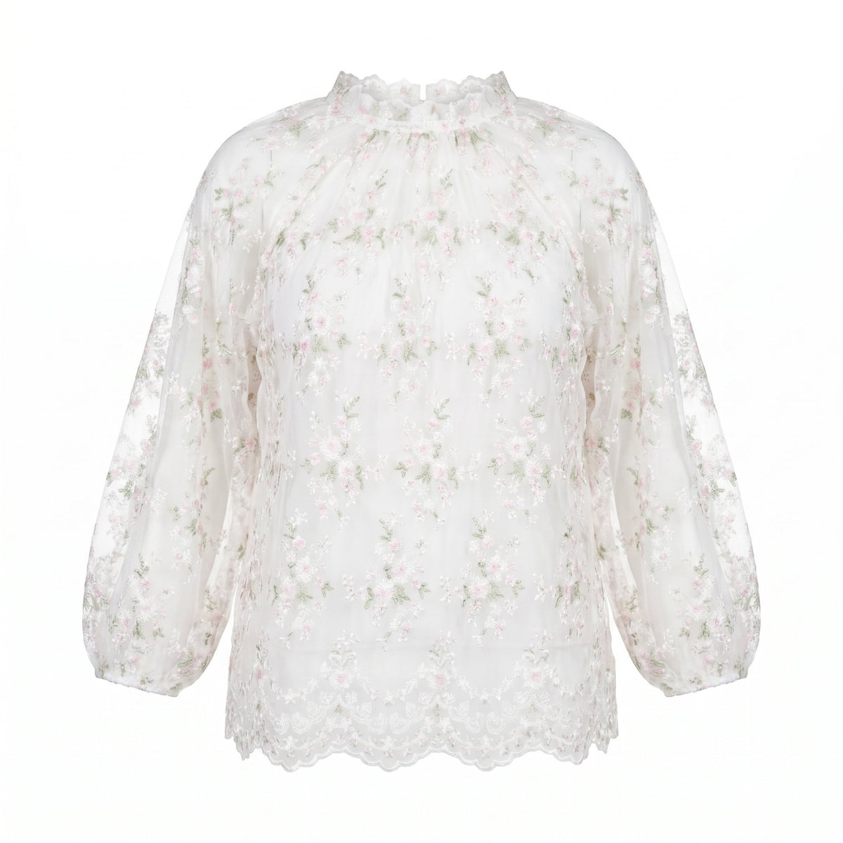 PLEASE Camicia Please Semitrasparente con Ricamo Floreale - Panna - foto 2